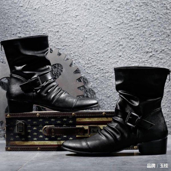 Martin boots, men's pointed leather boots, British and Korean versions of youth mid length boots, men's shoes, Korean versions of men's boots 