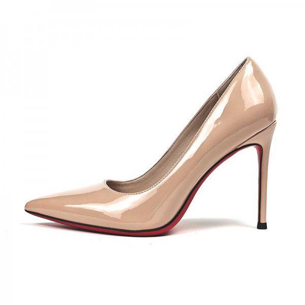 Glossy patent leather pointed high heels, solid color, light cut patent leather professional high heels, sexy red sole high heels 