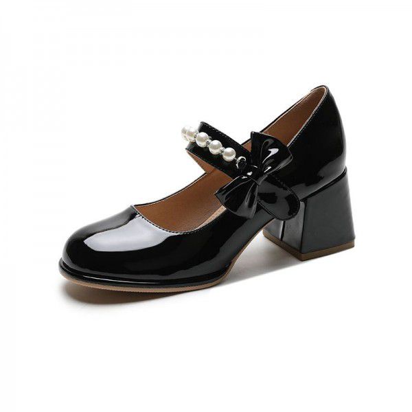 High Heel Women's Mary Jane Shoes Spring and Autumn Women's Shoes New Fairy Style Bow Knot Shallow Mouth Thick Heel Shoes Women's 