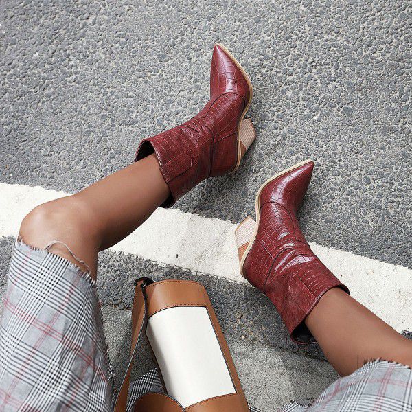 Naked Boots Autumn New Thick Heel Large Size Simple Women's Shoes Boots Women 