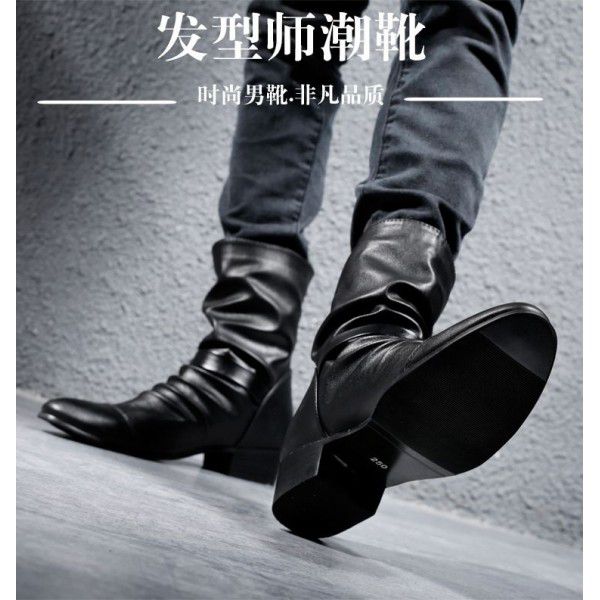 Martin boots, men's pointed leather boots, British and Korean versions of youth mid length boots, men's shoes, Korean versions of men's boots 
