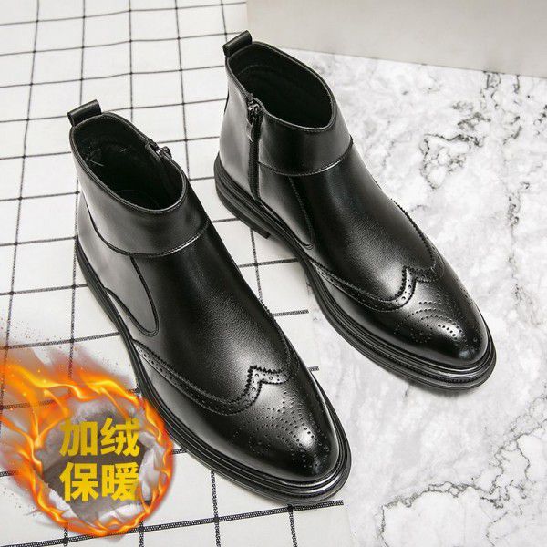 High top leather shoes, autumn and winter new vintage carved men's boots, block English high top shoes, Chelsea Martin boots 