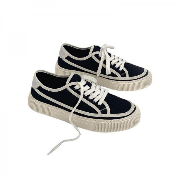 Couple shoes, men's canvas shoes, spring new versatile casual breathable men's shoes, trendy brand black and white color matching single shoes 