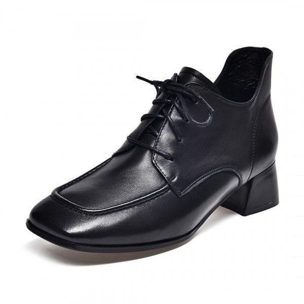 Martin boots, women's genuine leather ankle boots, autumn new thick heeled short boots, English style boots, medium heeled women's shoes, popular styles 