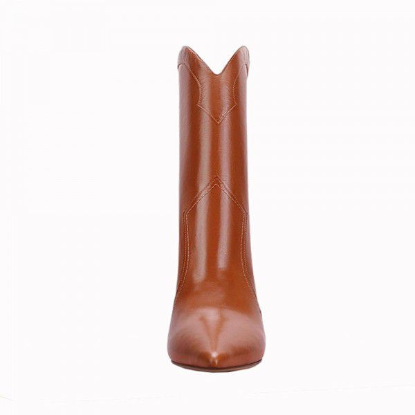 Leather stitching thin high heeled women's short boots 