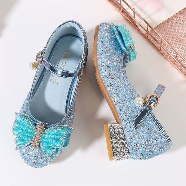 Children's Crystal Shoes, Girls' Little Girl Model, Stage Show, Hosting Fashion Single Shoes, Princess High Heel Leather Shoes 