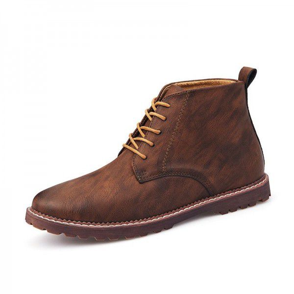 Autumn and Winter New High Top Leather Shoes Men's High Top British Style Martin Boots Casual Fashion Short Boots Large Men's Shoes 