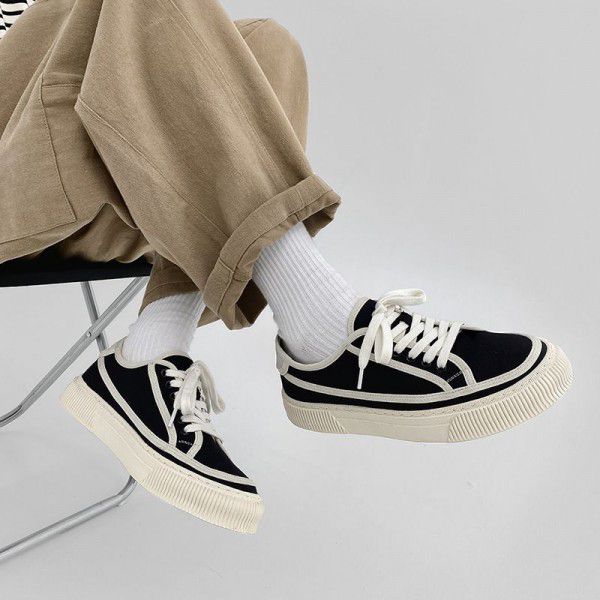 Couple shoes, men's canvas shoes, spring new versatile casual breathable men's shoes, trendy brand black and white color matching single shoes 
