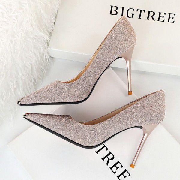 Thin Heels, Ultra High Heels, Shallow Mouth Metal Pointed High Heels, Women's Singles, Korean Edition Sexy and Slim Banquet Shoes 