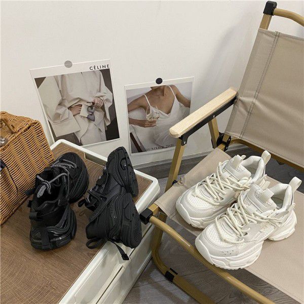 Spring New Thick Sole Dad Shoes Women's Ins Fashion Genuine Leather Versatile Sports and Casual Shoes Matsuke Lace up Women's Shoes 