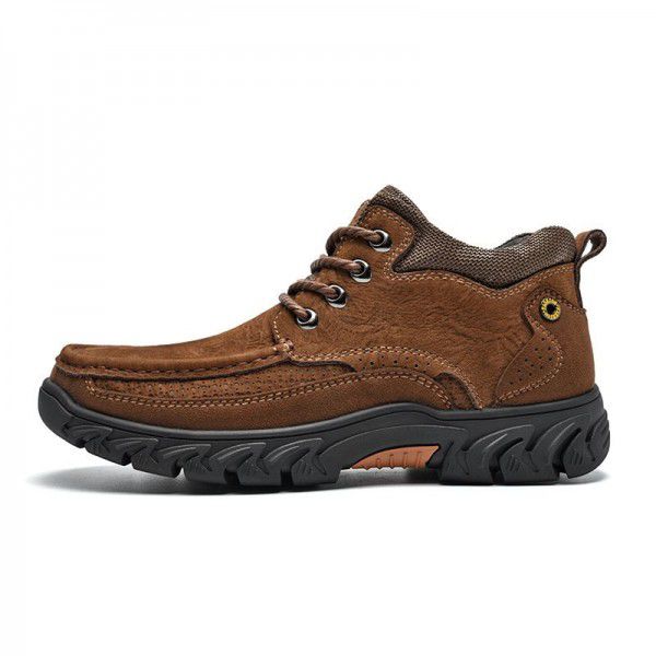 New men's leather boots, leather casual men's shoes, short boots, outdoor work boots, plush snow boots, cowhide top layer 