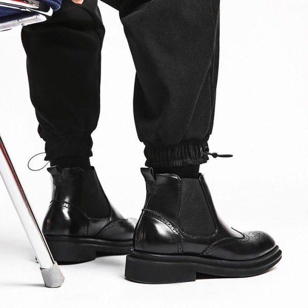 Men's Martin boots, spring and summer plush casual Chelsea boots, men's English black men's leather boots 