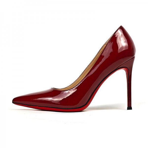 Glossy patent leather pointed high heels, solid color, light cut patent leather professional high heels, sexy red sole high heels 