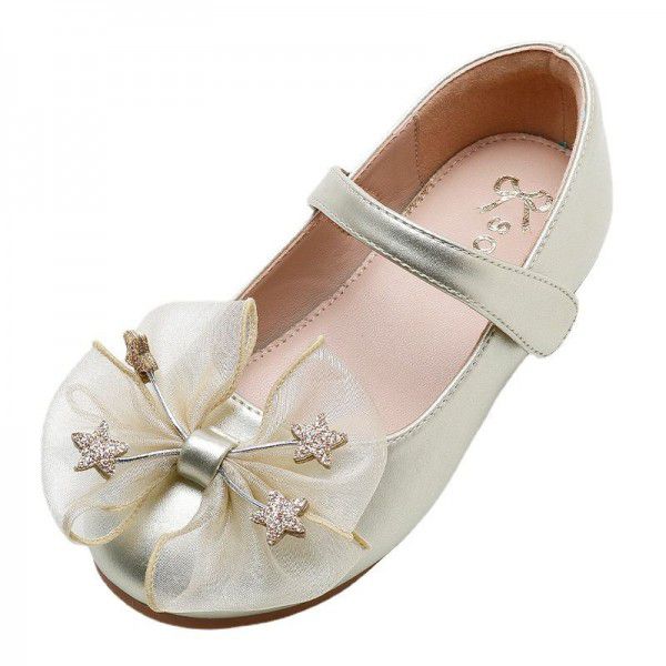 Girls' Bowknot Spring New Single Shoe Soft Sole Middle Big Children's Princess Shoes Velcro Children's Shoes 