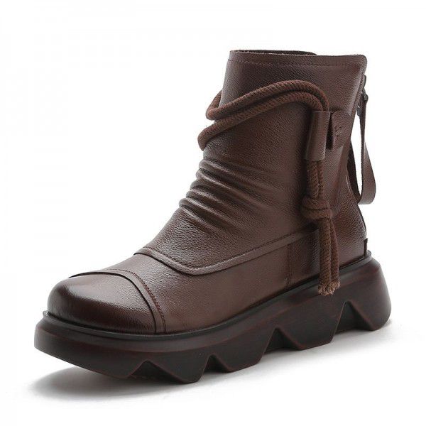 New Genuine Leather Women's Boots Short Boots Women's Matsutake Thick Sole Martin Boots Women's Retro 