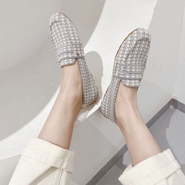 New round toe single shoes for women, knitted and woven shoes for cross-border foreign trade, leisure and leisure, loafers, and bean shoes for women 