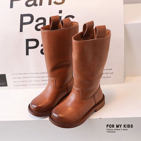 Girls' retro painted high boots, autumn and winter new children's boots, girls' fashion long boots, anti slip black leather boots 