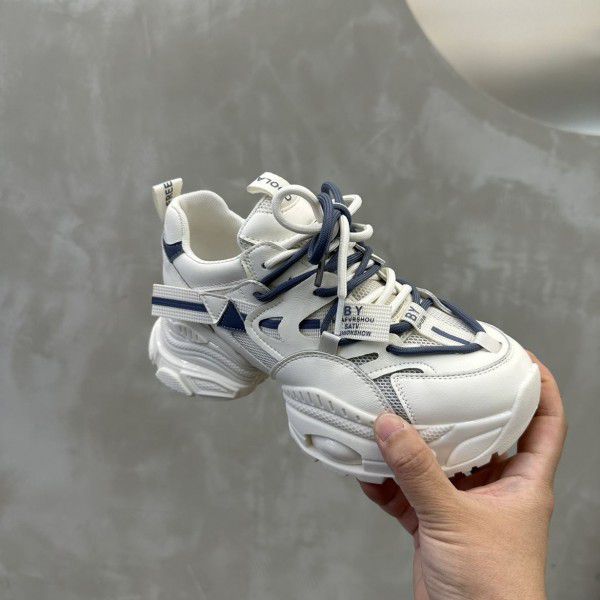 New summer hollow out leather thick sole mesh suction film sole sneakers 