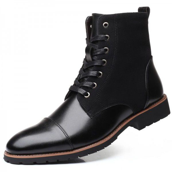New large men's cotton shoes fashion trend color matching pointed Plush warm Martin boots high top men's shoes leather boots 