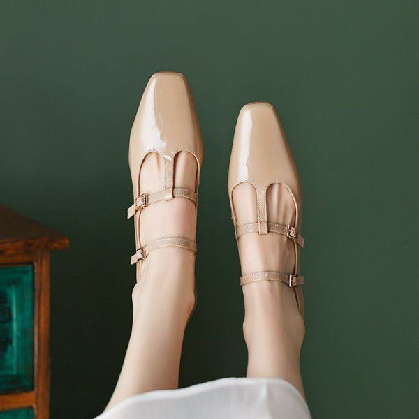 Vintage Mary Jane Shoes Women's Spring Genuine Leather High Heels, Wine Red Thick Heels, T-shaped Single Shoes, Small and Tall 