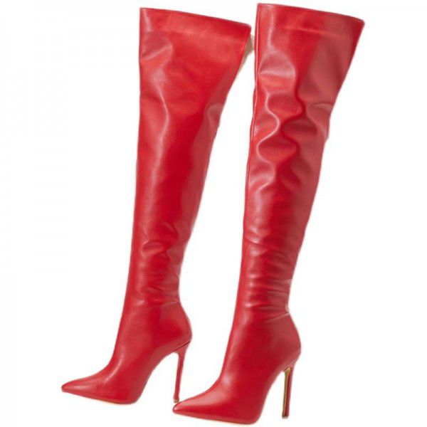 The same pointed toe slim heel knee length boots, winter new rear zipper 