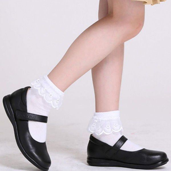 Girls' black leather shoes, children's middle and ...