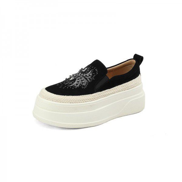 Spring and Autumn New Slip-on shoe for Lazy Women Thick soled High Leather Versatile Muffin Shoes Single Shoes 