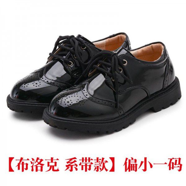 Children's leather shoes, boys' middle and high school children's primary school children's small leather shoes, Korean version, soft soled flower children's black performance shoes 
