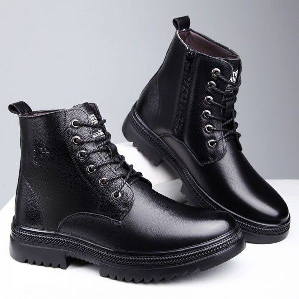 British Martin boots, men's autumn and winter plush insulation cotton boots, large toe work clothes, high top men's leather boots, trendy 