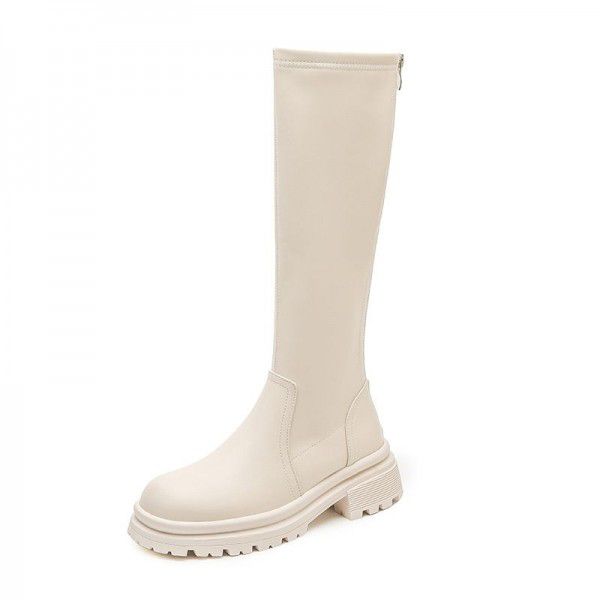 Plush autumn and winter new women's boots with thick heels, thick soles, and high sleeves, chivalrous boots that are below the knee and appear slim in English style, women's boots 