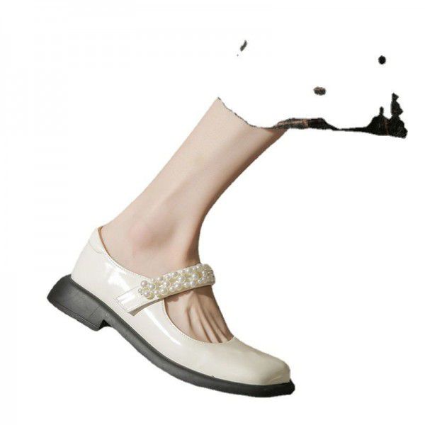 Mary Jane single shoe flat bottom with skirt JK uniform pearl round head lolita cute big head doll small leather shoes female 