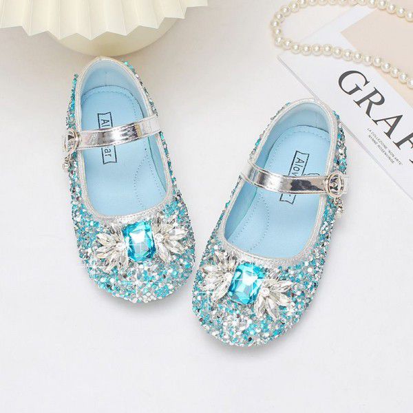 Girls' Princess Shoes Spring and Autumn New Aisha Rhinestone Single Shoes Girl Baby Flat Shoes Children's Anti slip Performance Shoes 