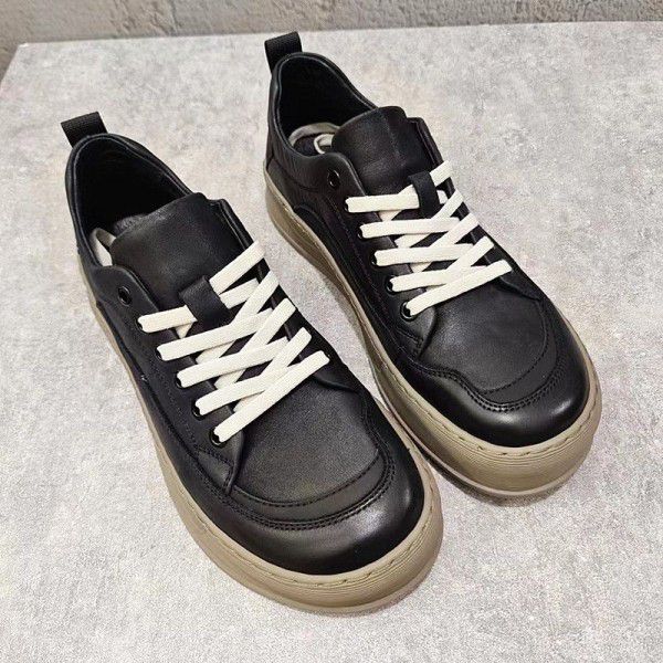 Men's Shoes Spring New Top Layer Cowhide Thick Sole Sewn Soft Sole Fashion Brand Genuine Leather Small White Casual Board Shoes for Men 