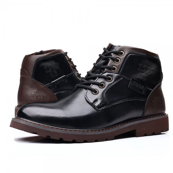 Men's British Vintage Martin Boots Fashion Side Zipper Large Leather Boots Casual Breathable Men's Shoes 