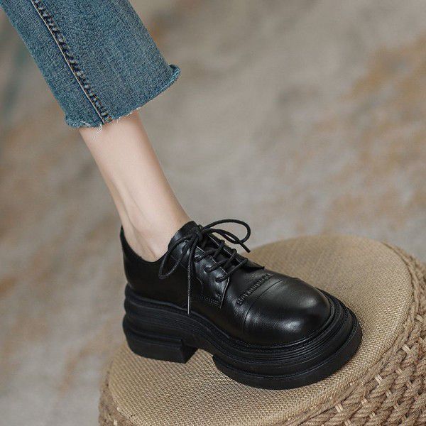 New round head jk small leather shoes for women's muffin thick soles Japanese college style single shoes 