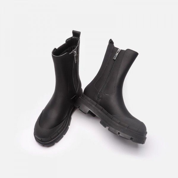 Black smoke pipe boots Martin boots thick soled plush Chelsea short boots 