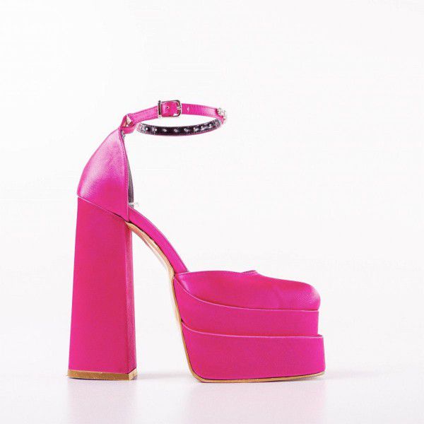 New thick high heels, candy colored single shoes, thick soled women's shoes 