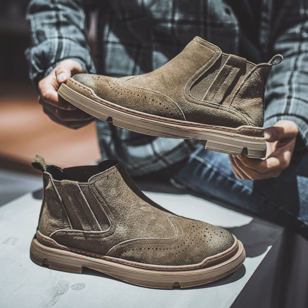 Autumn and winter men's work boots, youth men's shoes, pig leather, British outdoor suede, plush Martin boots, men's 