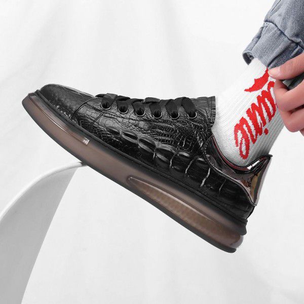 Tiktok Live Broadcast Men's Shoes Spring New McQueen Casual Leather Crocodile Outdoor Sneakers Men's Korean Small White Shoes 