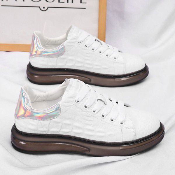 Tiktok Live Broadcast Men's Shoes Spring New McQueen Casual Leather Crocodile Outdoor Sneakers Men's Korean Small White Shoes 
