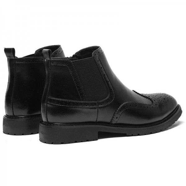 British Bullock carved pointed leather boots with loose feet, casual large men's boots 