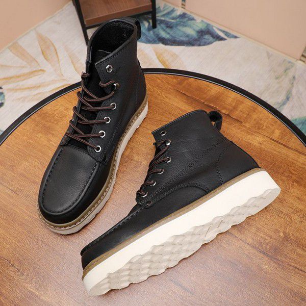 Autumn Martin Boots Men's English Style Genuine Leather Mid Top Short Boots High Top Work Wear Boots Versatile Boots Retro Men's Shoes 