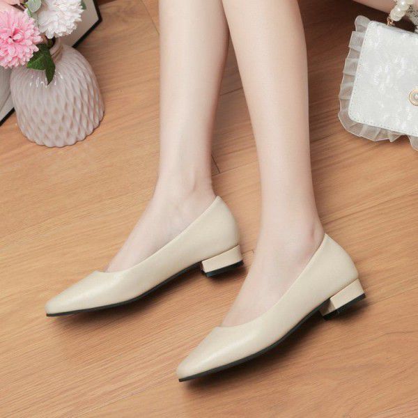 Square toe single shoes, thick heels, shallow mouth grandma shoes, low heels, all season women's shoes 