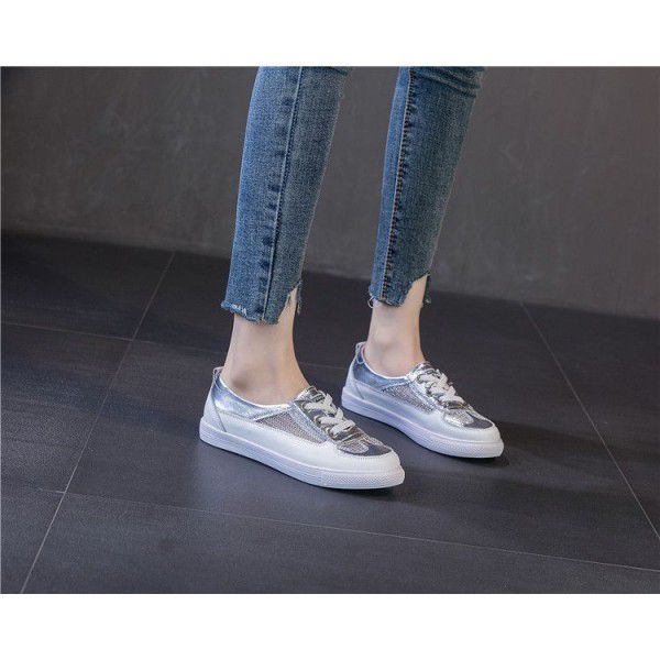 Large size small white shoes for women's summer new top layer cowhide flat sole single shoe hollow out breathable versatile casual shoes 