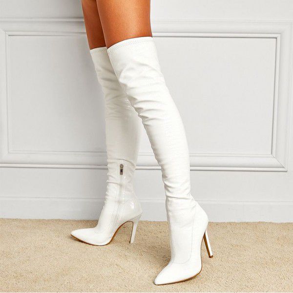 Women's high heels, metal heels, leather women's knee boots 