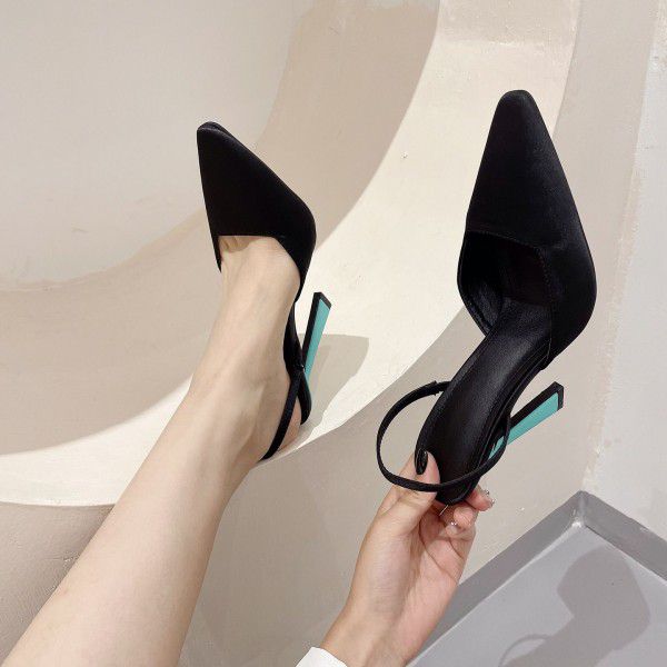 New Pointed Toe Baotou Hollow Thin Heel High Heels Sexy Fashion Sandals for Women 