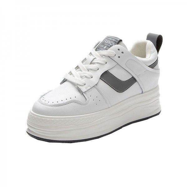 Genuine leather Forrest Gump single shoes for women with increased inner thickness and lace up small white shoes for women 