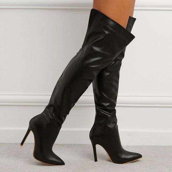 The same pointed toe slim heel knee length boots, winter new rear zipper 