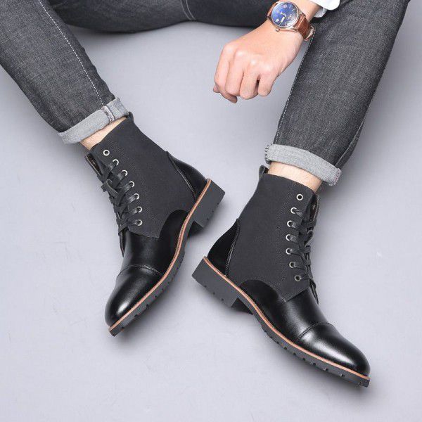 Men's casual high top Martin boots, men's outdoor work clothes, men's shoes, European and American fashion, large size plush cotton shoes 