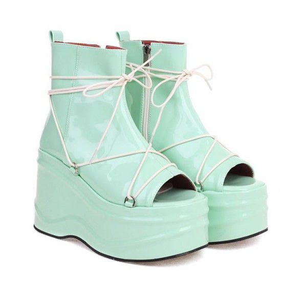 Thick soles, thick heels, high heels, ankle straps, fish mouth sandals, women's large size 
